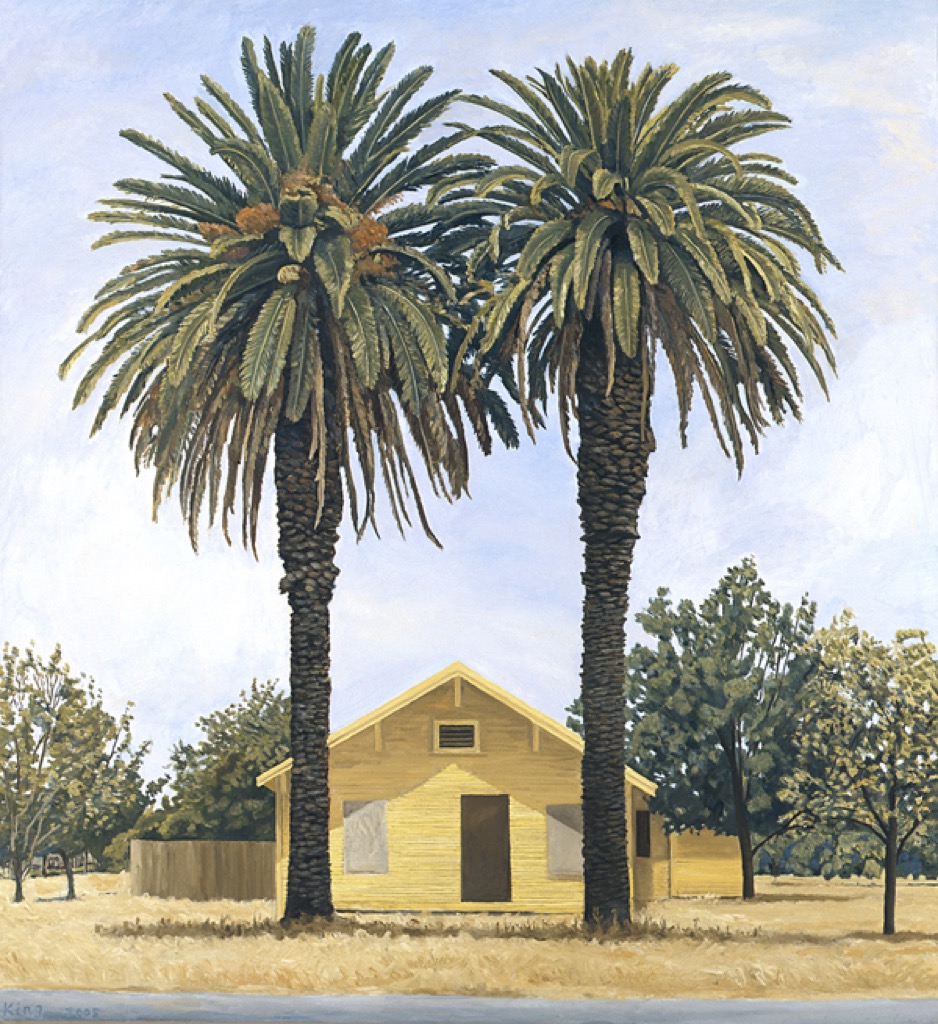 Yellow House and Two Palms